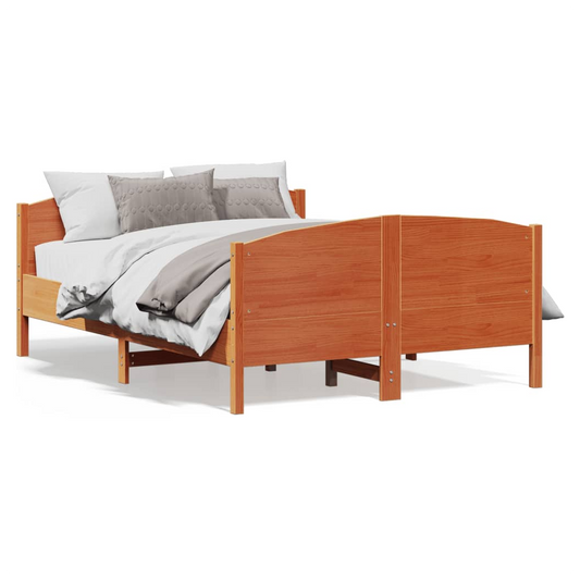 Bed Frame with Headboard Wax Brown 120x190 cm Small Double Solid Wood Pine