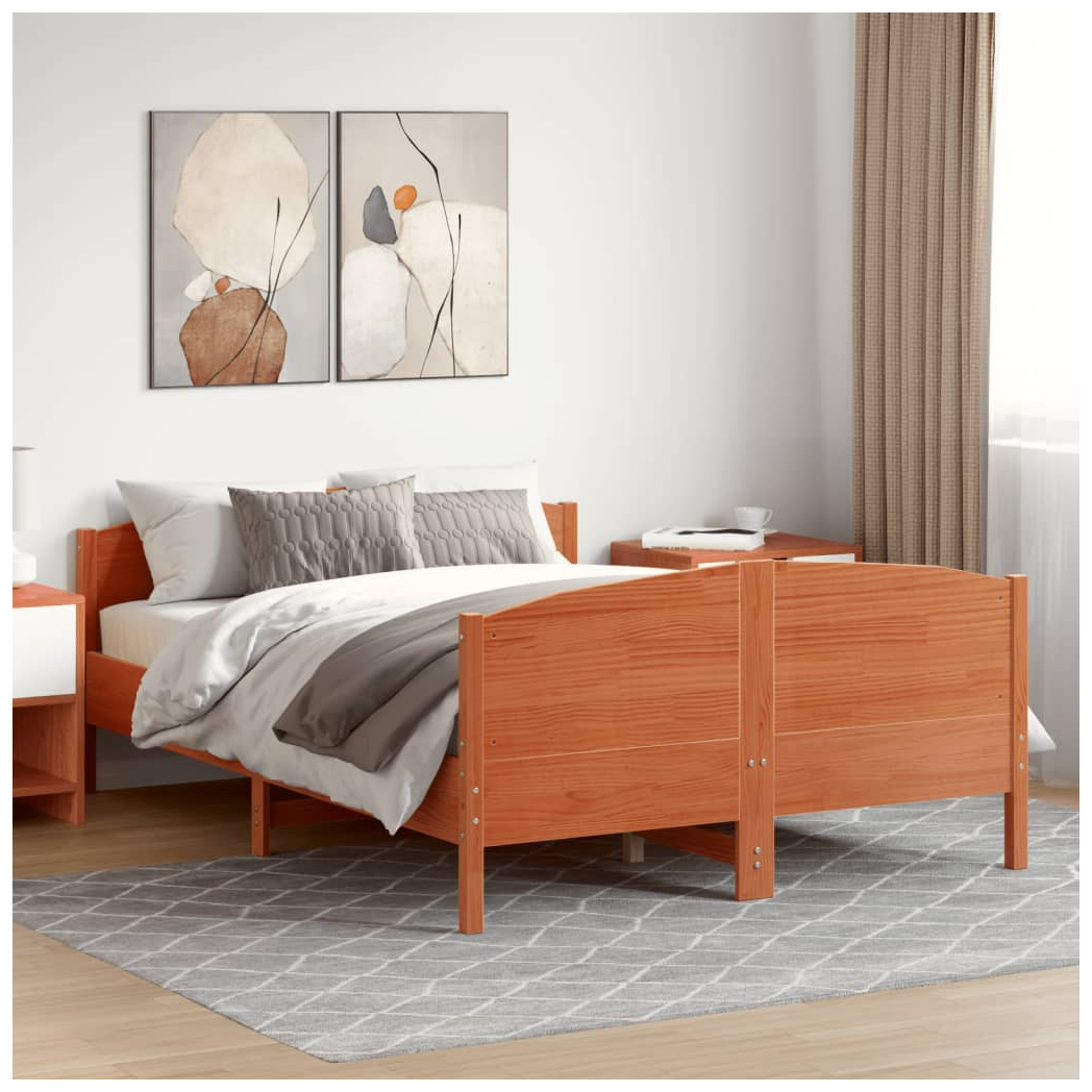 Bed Frame with Headboard Wax Brown 120x190 cm Small Double Solid Wood Pine