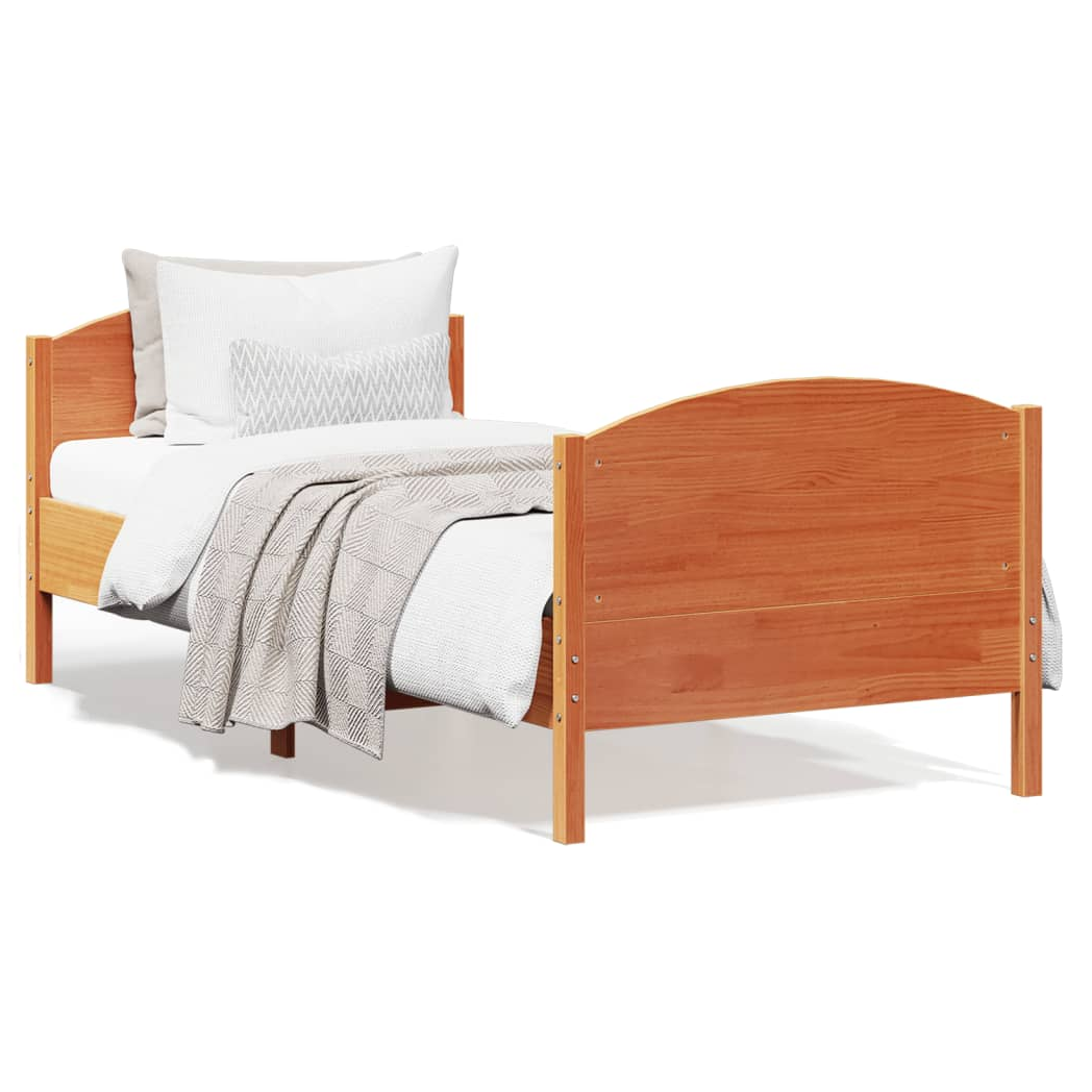 Bed Frame with Headboard Wax Brown 75x190 cm Small Single Solid Wood Pine
