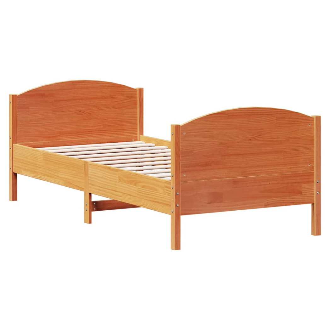 Bed Frame with Headboard Wax Brown 75x190 cm Small Single Solid Wood Pine