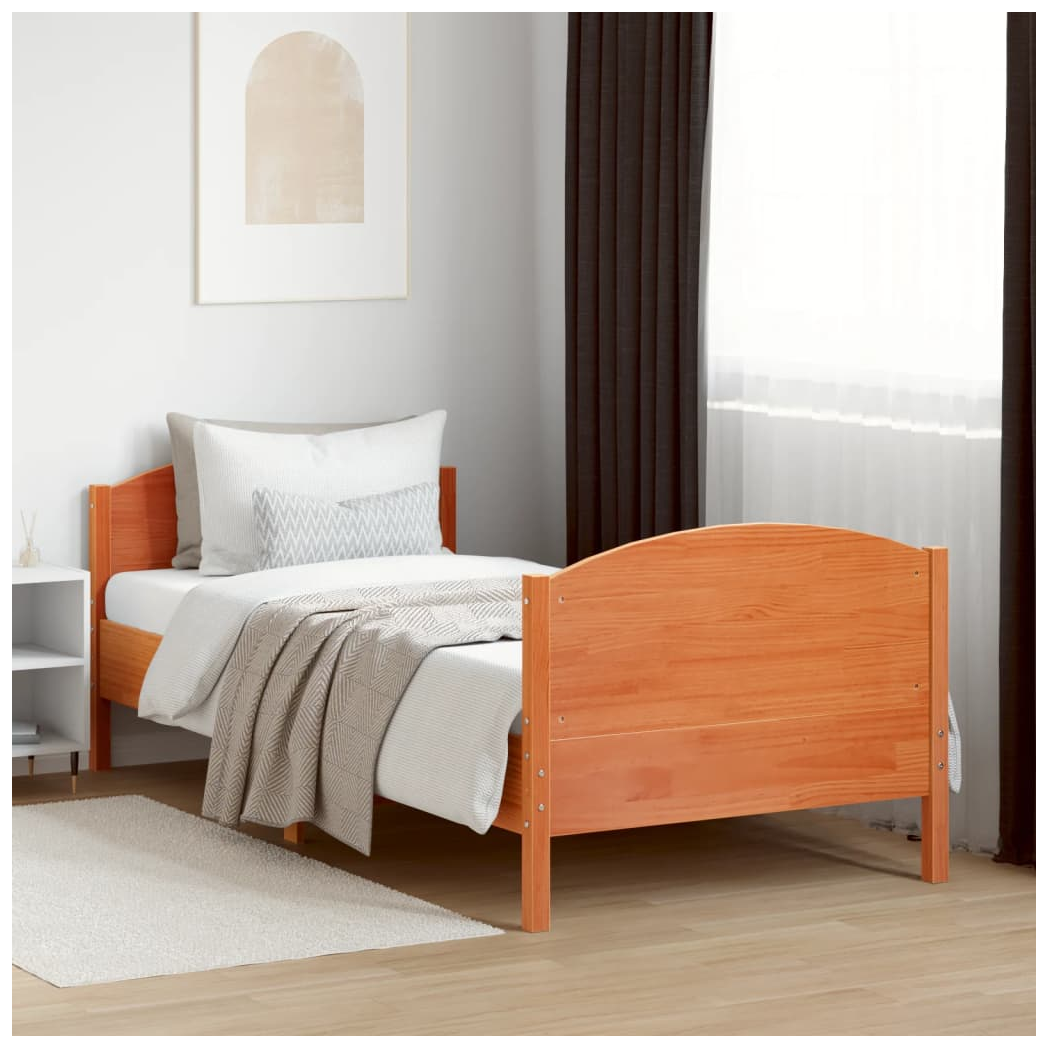 Bed Frame with Headboard Wax Brown 75x190 cm Small Single Solid Wood Pine