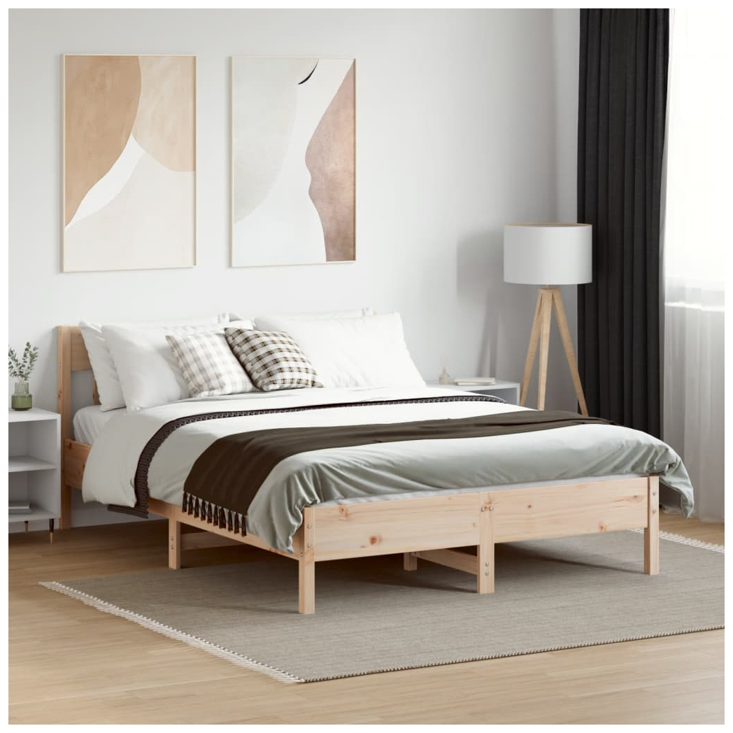 Bed Frame with Headboard 135x190 cm Double Solid Wood Pine