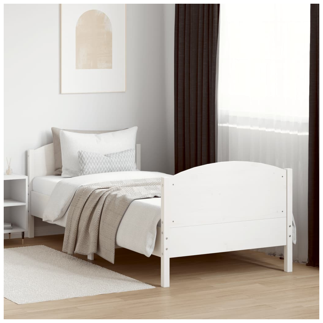 Bed Frame with Headboard White 90x200 cm Solid Wood Pine