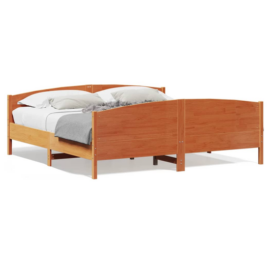 Bed Frame with Headboard Wax Brown 200x200 cm Solid Wood Pine