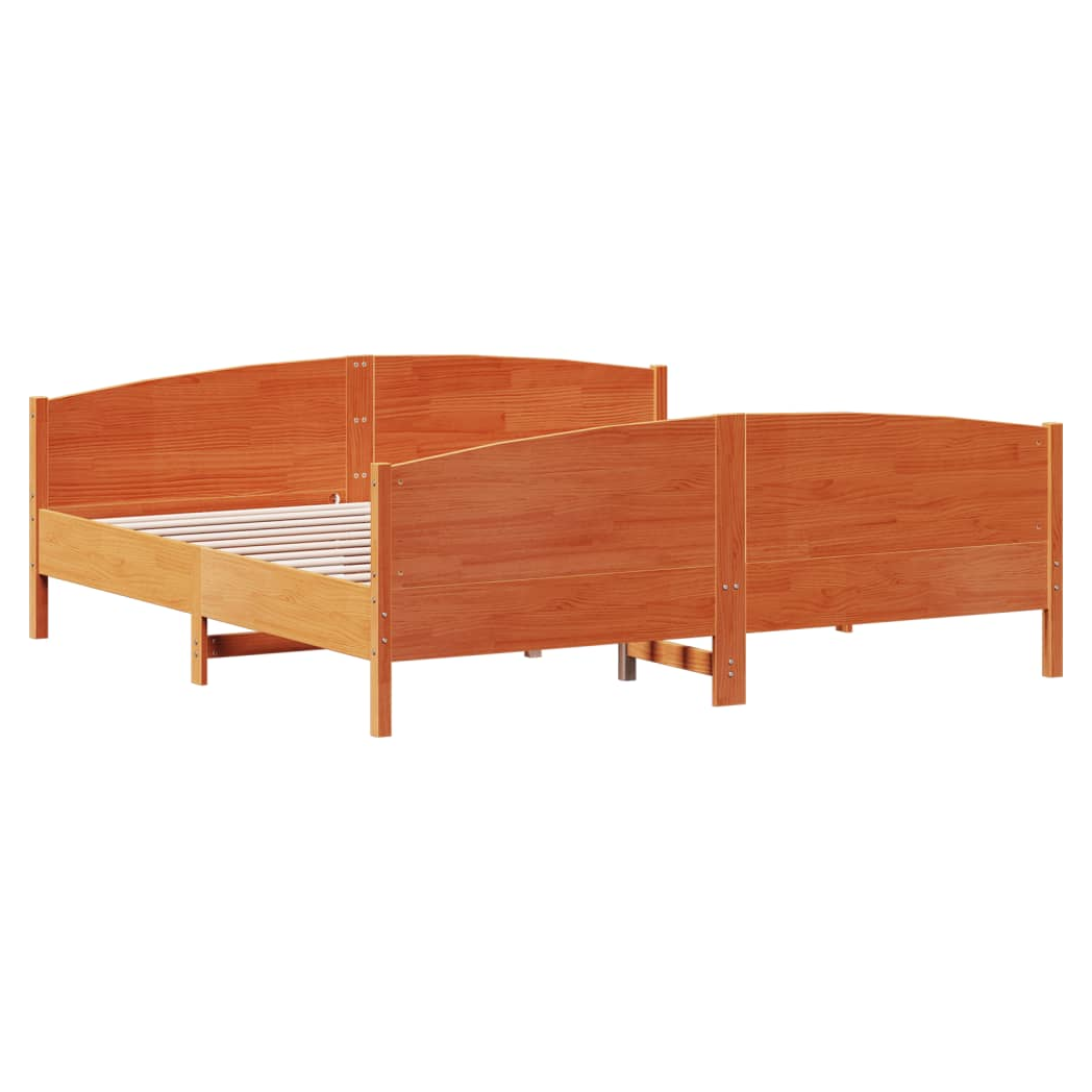 Bed Frame with Headboard Wax Brown 200x200 cm Solid Wood Pine