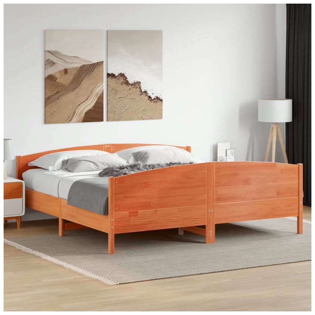 Bed Frame with Headboard Wax Brown 200x200 cm Solid Wood Pine
