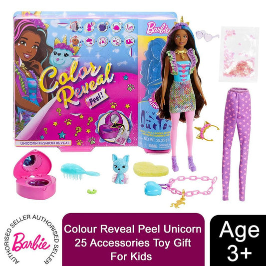 Barbie Colour Reveal Peel Unicorn Doll with 25 Accessories Toy Gift For Kids