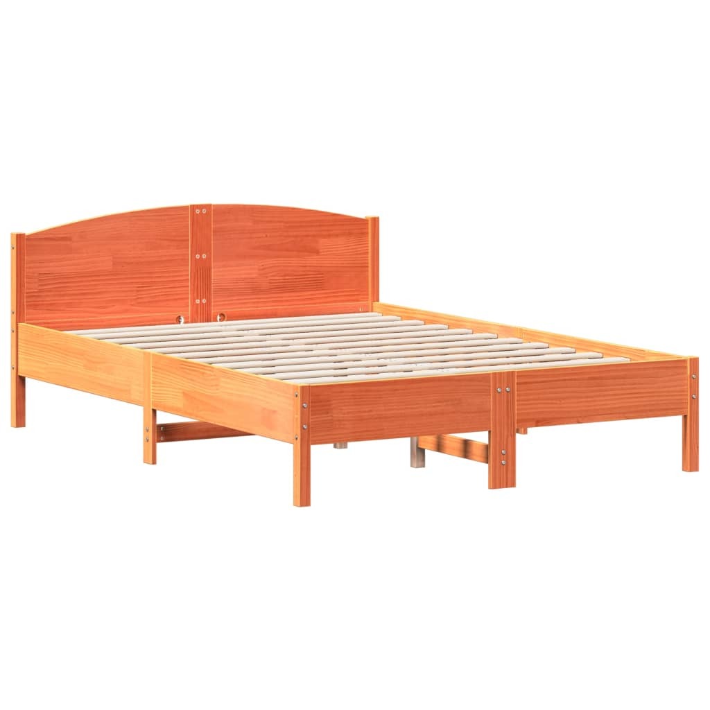 Bed Frame with Headboard Wax Brown 160x200 cm Solid Wood Pine