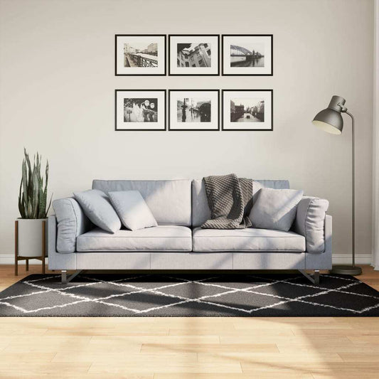 Shaggy Rug PAMPLONA High Pile Modern Black and Cream 100x200 cm