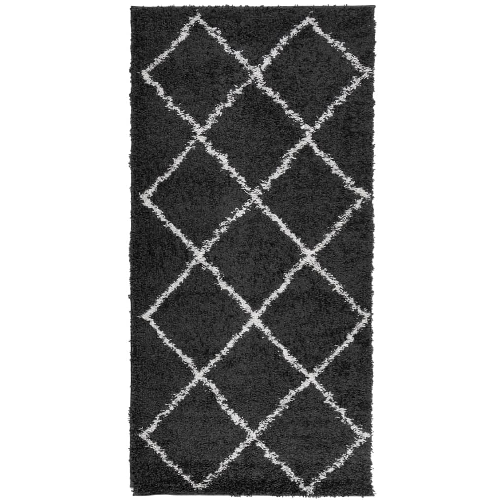 Shaggy Rug PAMPLONA High Pile Modern Black and Cream 100x200 cm