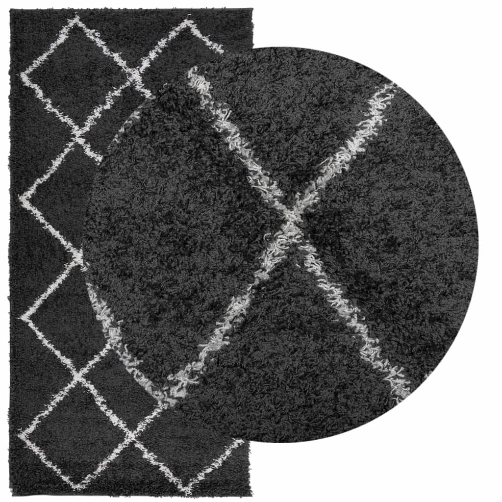Shaggy Rug PAMPLONA High Pile Modern Black and Cream 100x200 cm