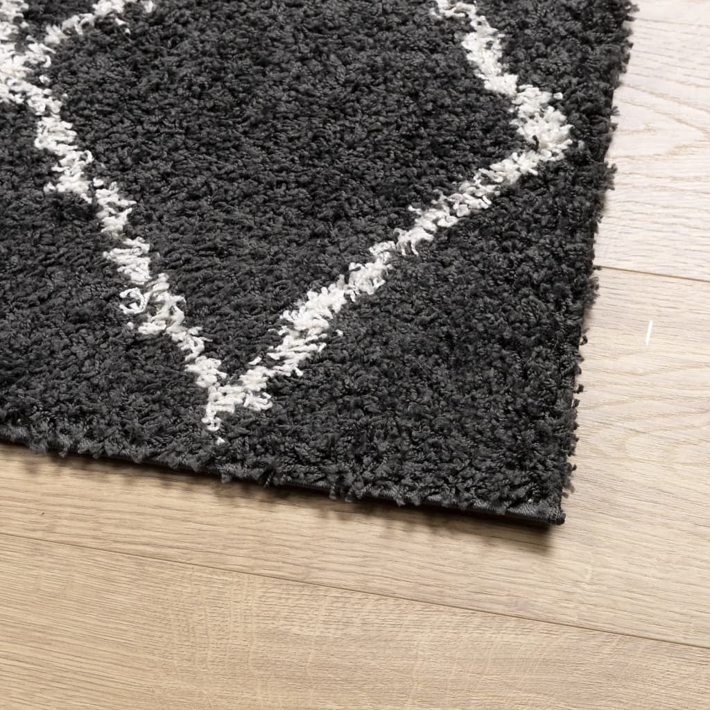 Shaggy Rug PAMPLONA High Pile Modern Black and Cream 100x200 cm