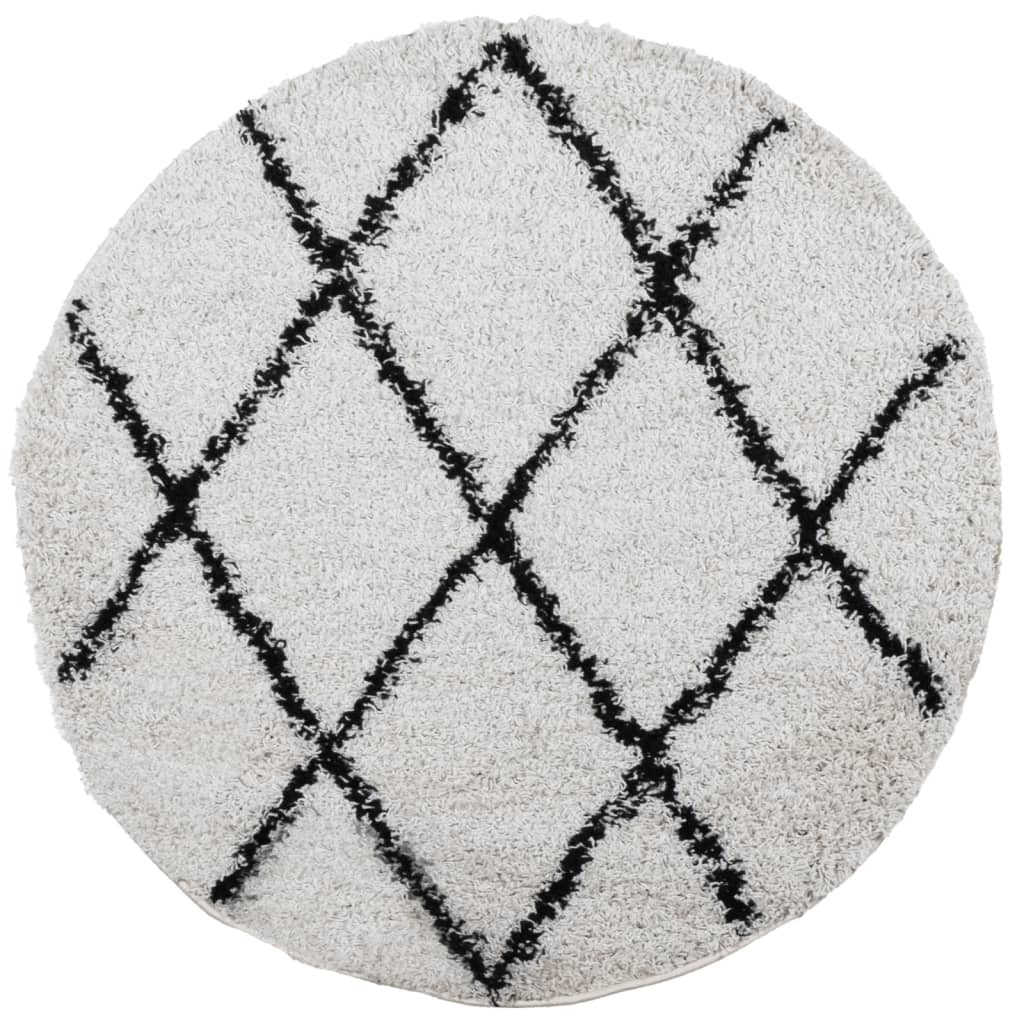 Shaggy Rug PAMPLONA High Pile Modern Cream and Black  120 cm