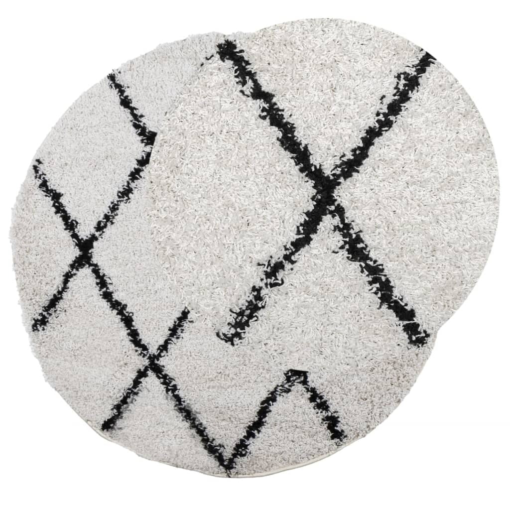 Shaggy Rug PAMPLONA High Pile Modern Cream and Black  80 cm