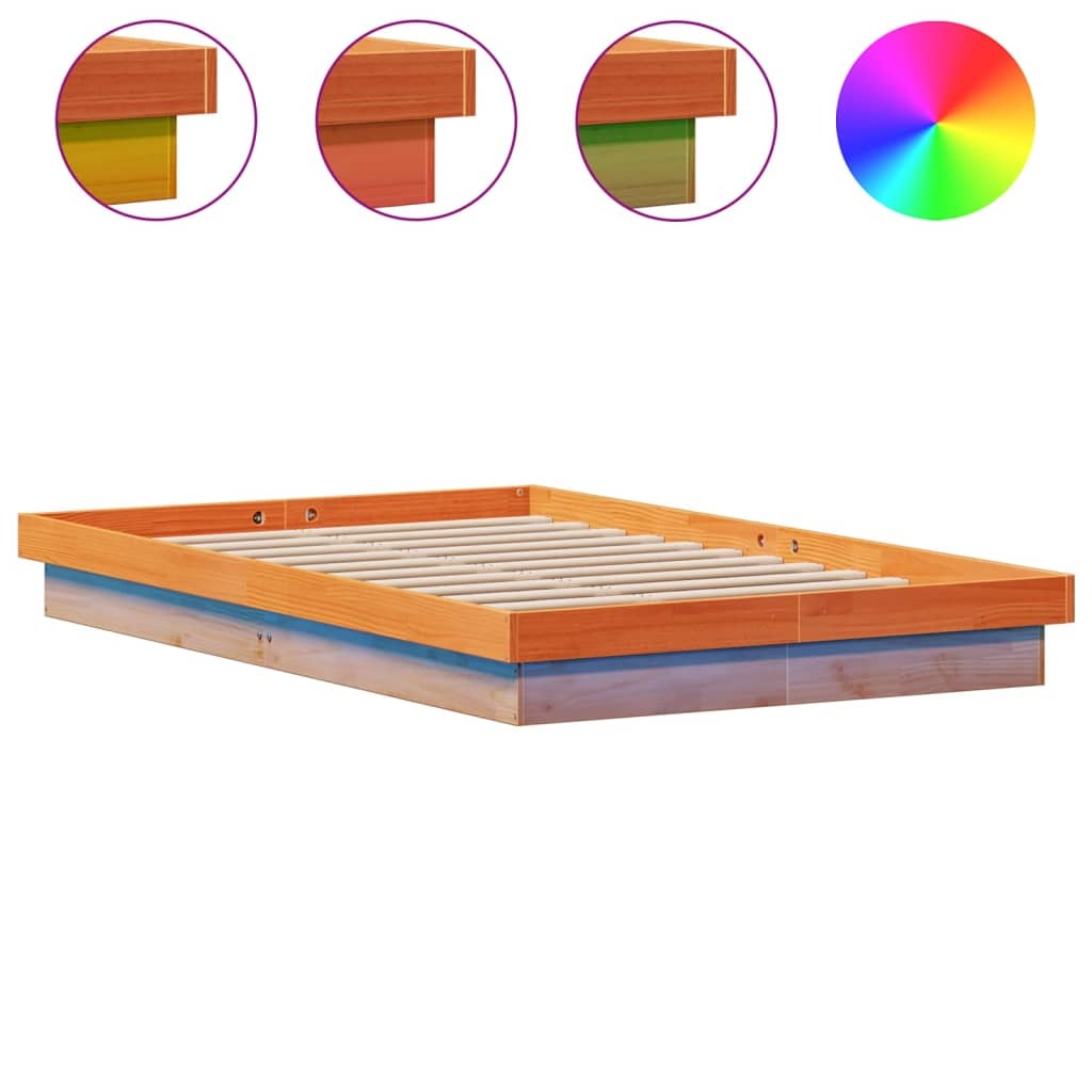 LED Bed Frame Wax Brown 120x200 cm Solid Wood Pine