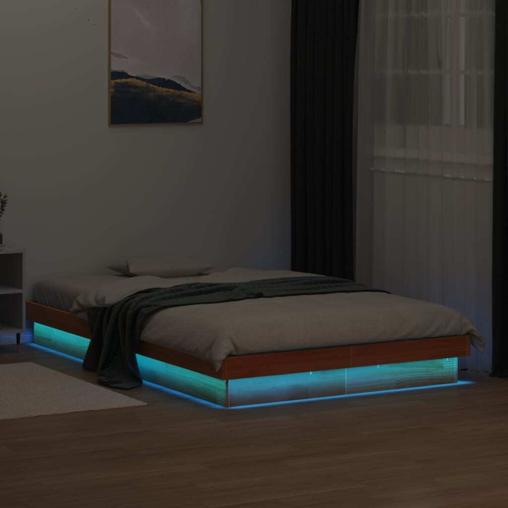 LED Bed Frame Wax Brown 120x200 cm Solid Wood Pine