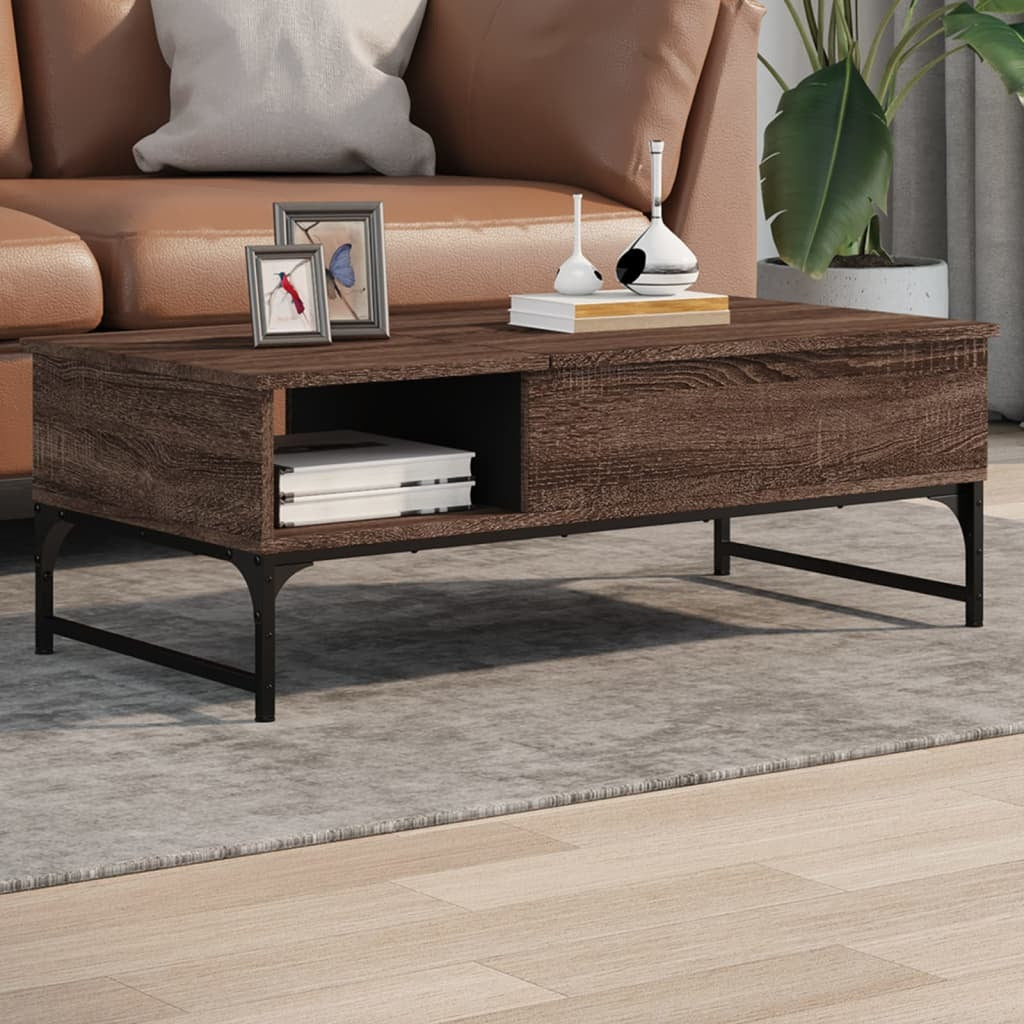 Coffee Table Brown Oak 100x50x35 cm Engineered Wood and Metal