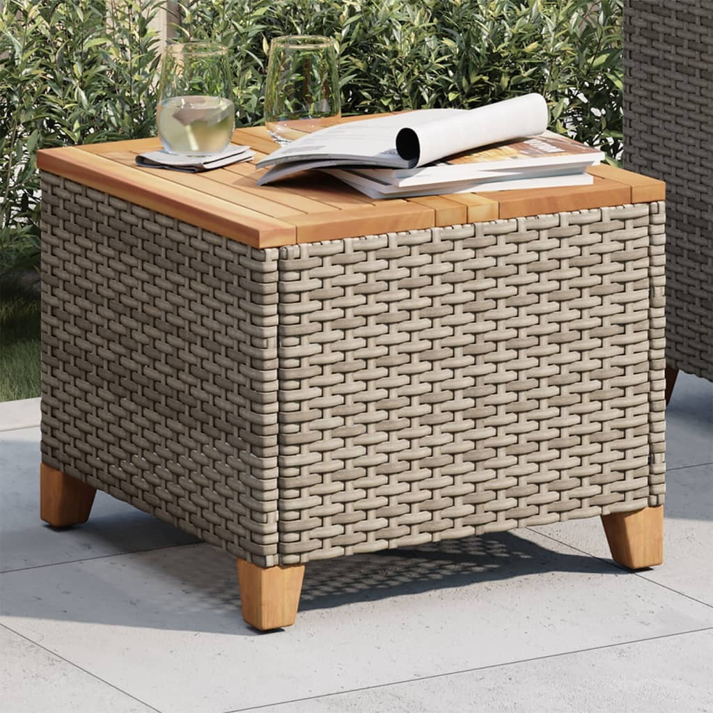 Garden Table Grey 45x45x37 cm Poly Rattan Acacia Wood