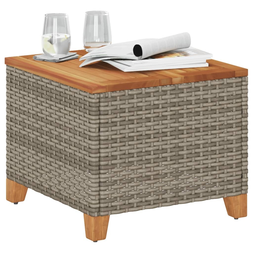 Garden Table Grey 45x45x37 cm Poly Rattan Acacia Wood