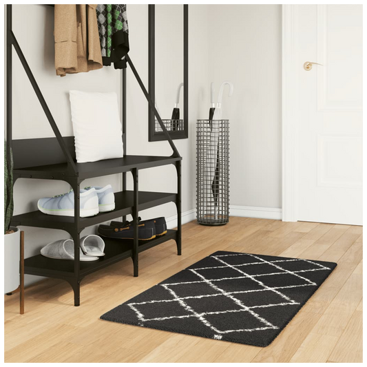 Shaggy Rug PAMPLONA High Pile Modern Black and Cream 60x110 cm