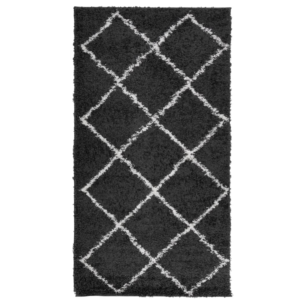 Shaggy Rug PAMPLONA High Pile Modern Black and Cream 60x110 cm