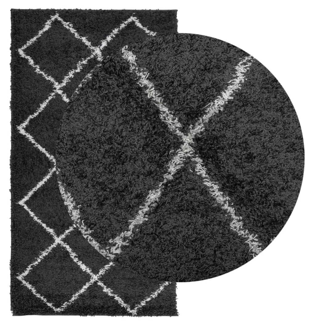 Shaggy Rug PAMPLONA High Pile Modern Black and Cream 60x110 cm