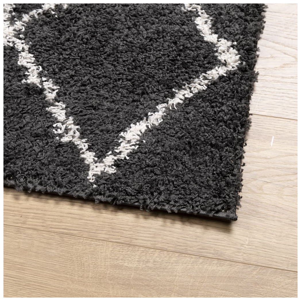Shaggy Rug PAMPLONA High Pile Modern Black and Cream 60x110 cm