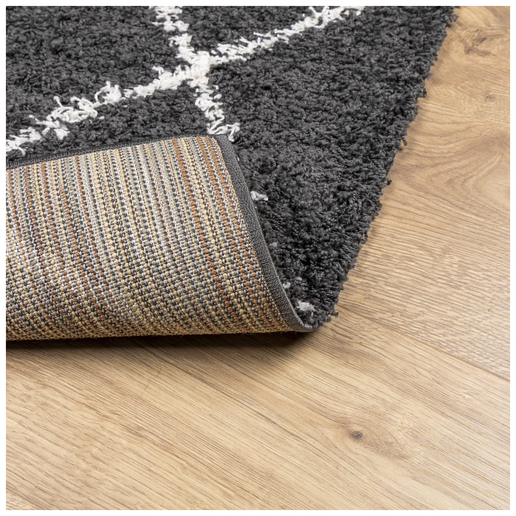 Shaggy Rug PAMPLONA High Pile Modern Black and Cream 60x110 cm