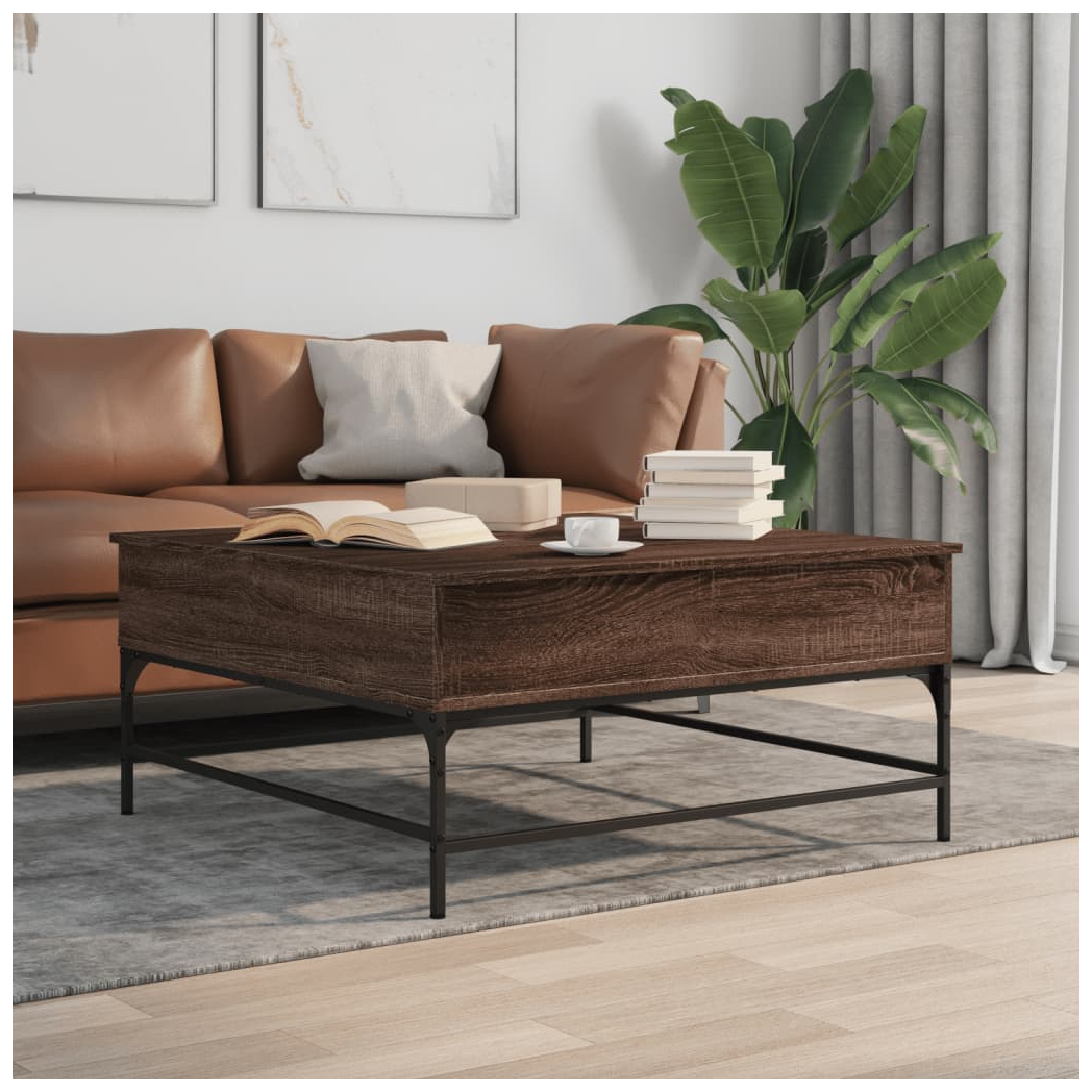 Coffee Table Brown Oak 95x95x45 cm Engineered Wood and Metal