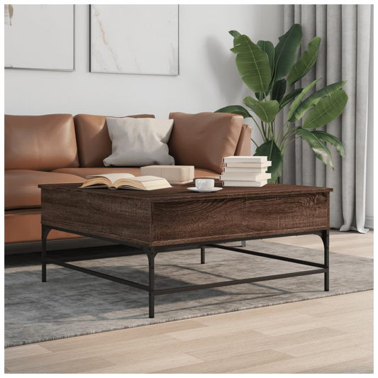 Coffee Table Brown Oak 95x95x45 cm Engineered Wood and Metal