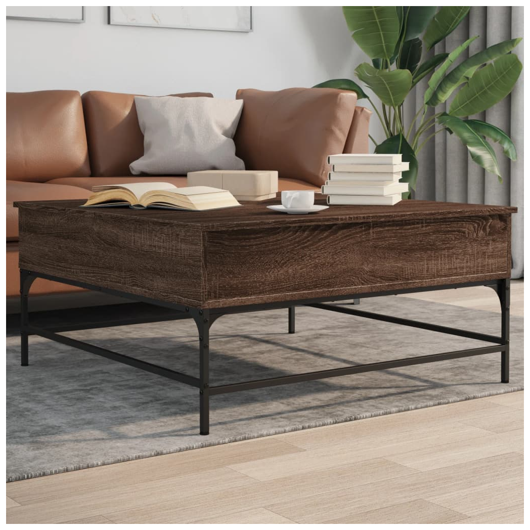 Coffee Table Brown Oak 95x95x45 cm Engineered Wood and Metal