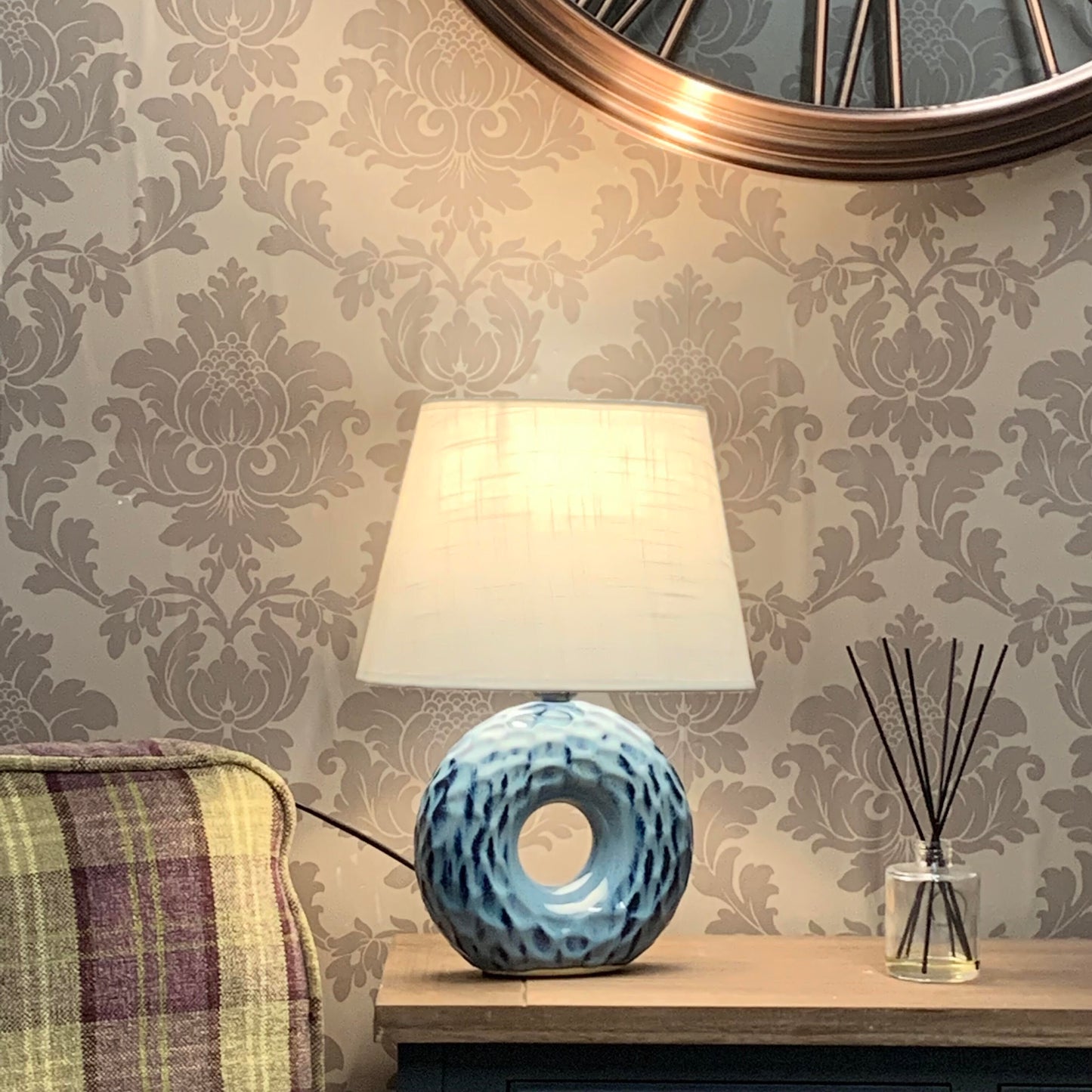 40cm blue ceramic  lamp and shade