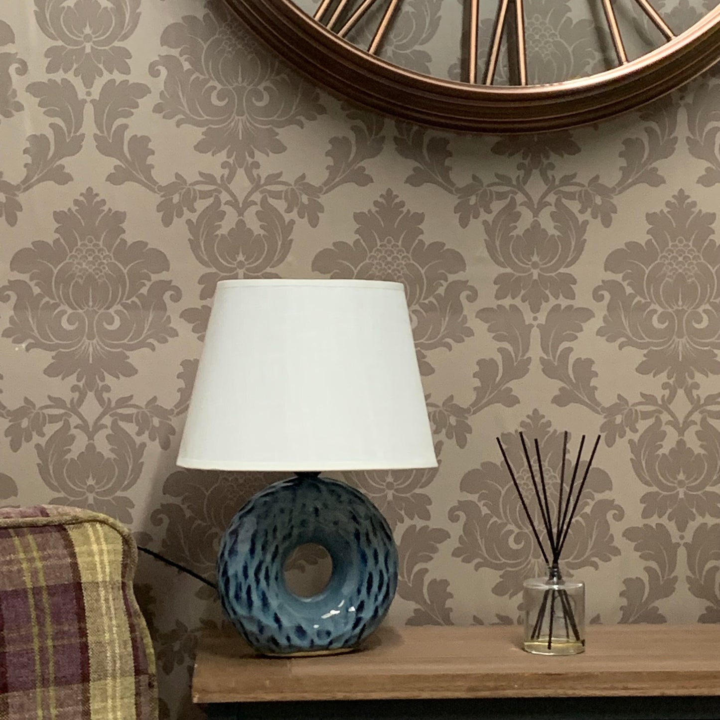 40cm blue ceramic  lamp and shade