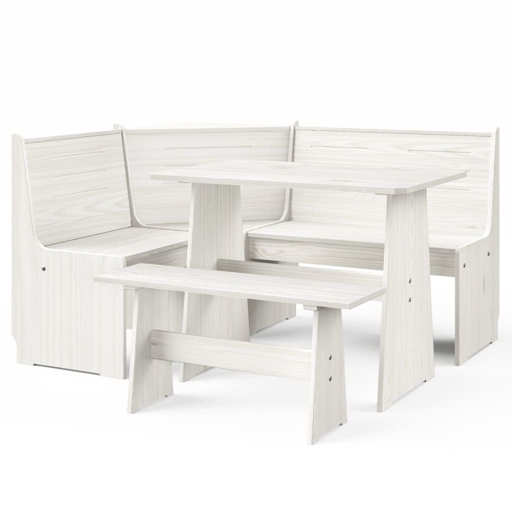 3 Piece Dining Set White Solid Wood Pine