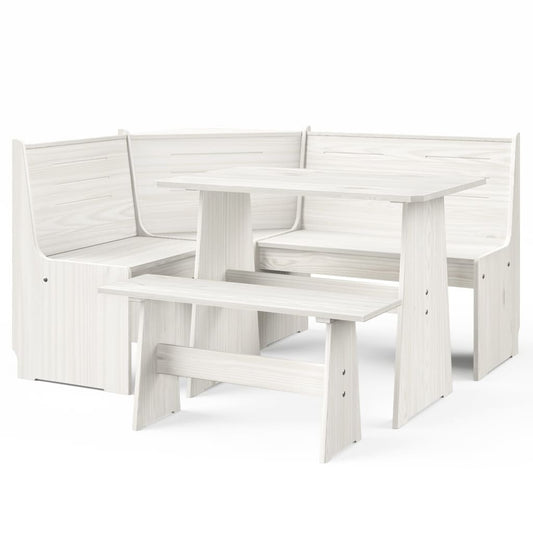 3 Piece Dining Set White Solid Wood Pine