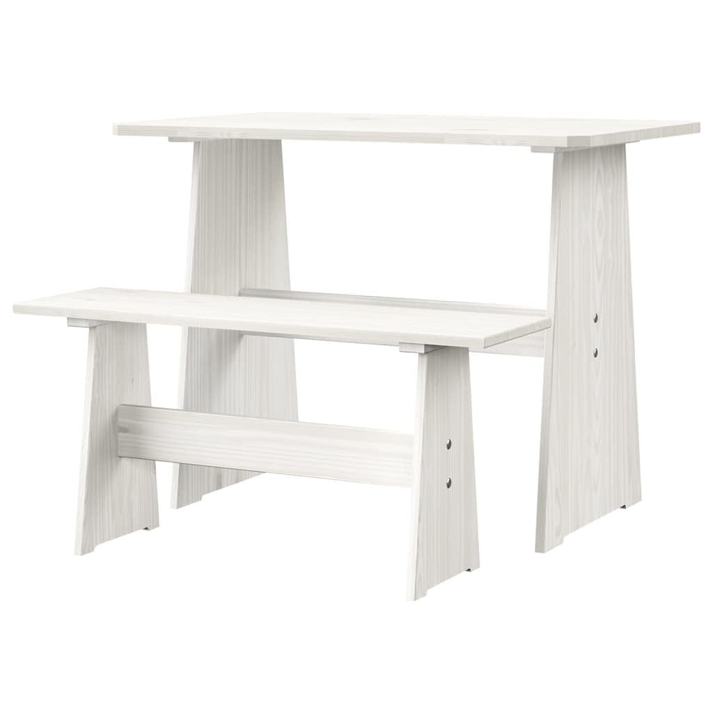 3 Piece Dining Set White Solid Wood Pine