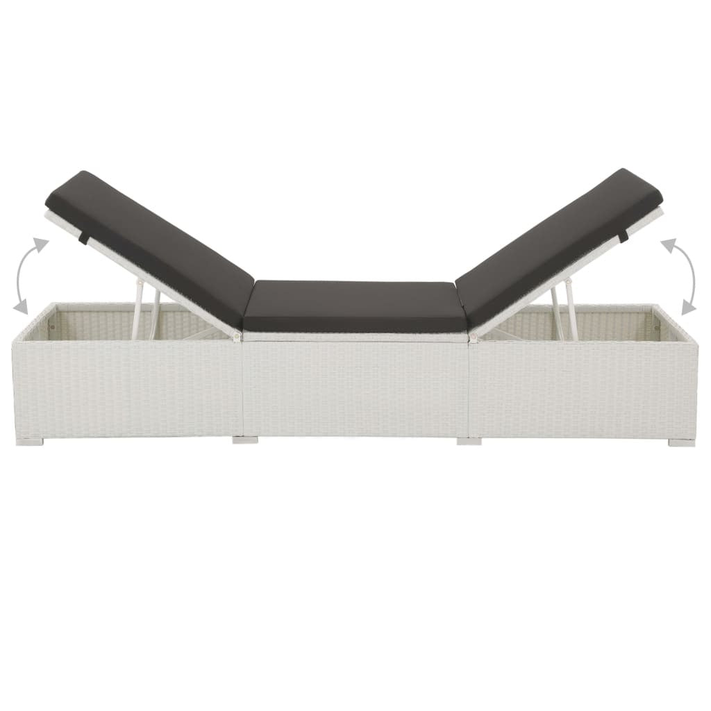 Sun Lounger with Black Cushion Poly Rattan White