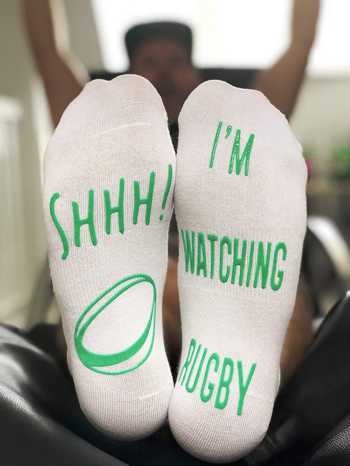 Vinsani white i'm watching rugby socks 0009593