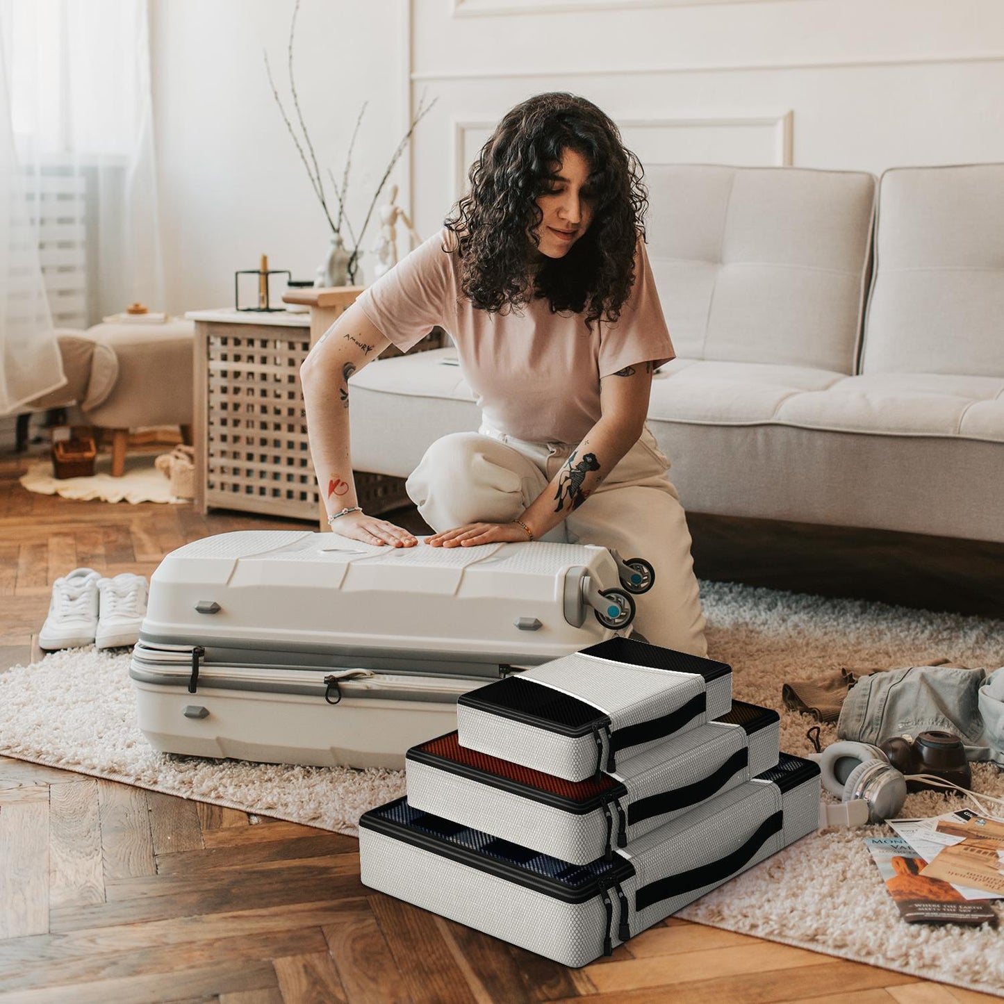 Vinsani 3pk packing cubes light grey 1010130