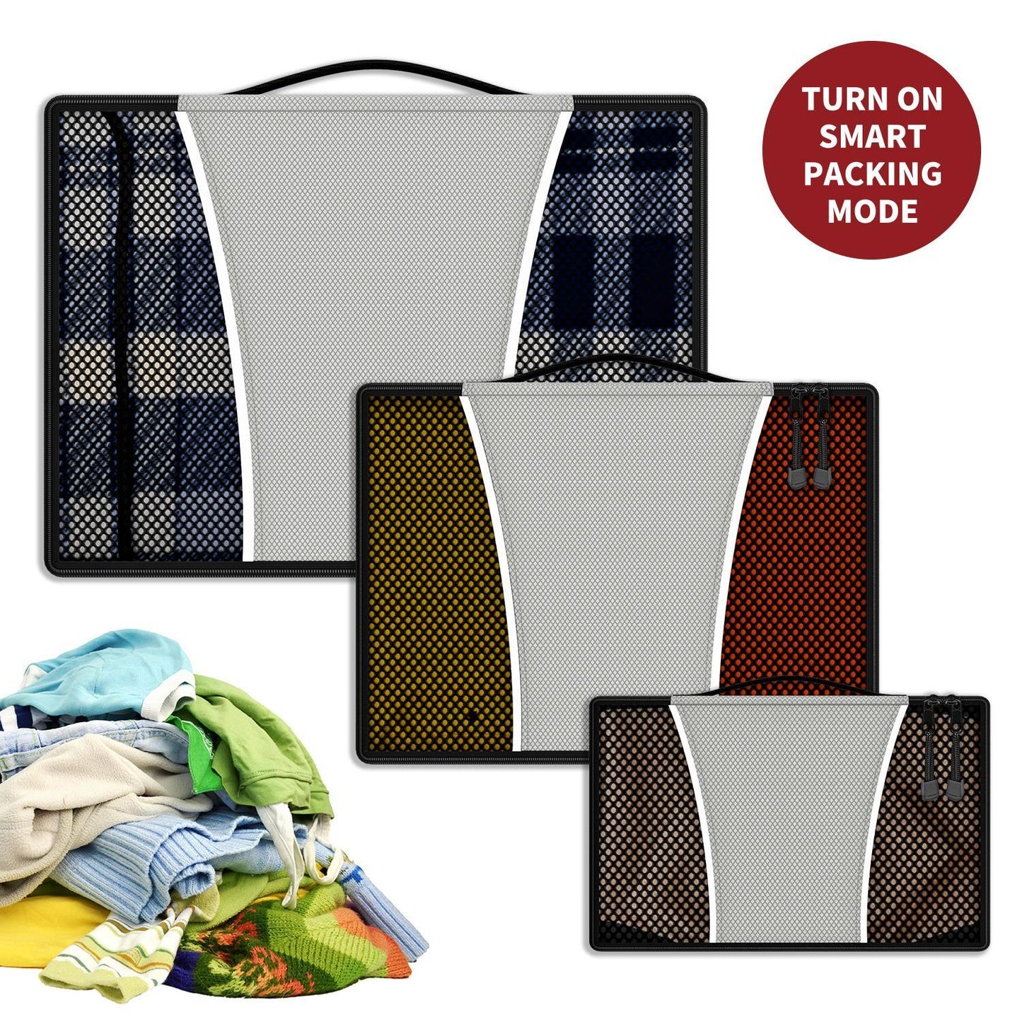 Vinsani 3pk packing cubes light grey 1010130