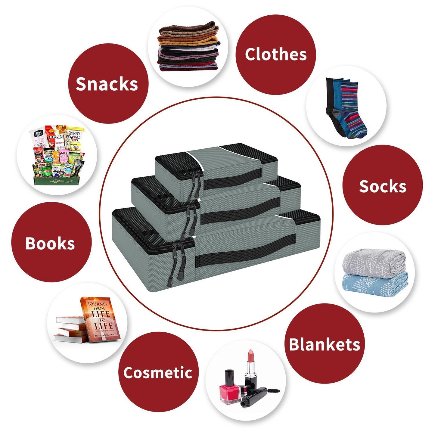 Vinsani 3pk packing cubes grey 1010131