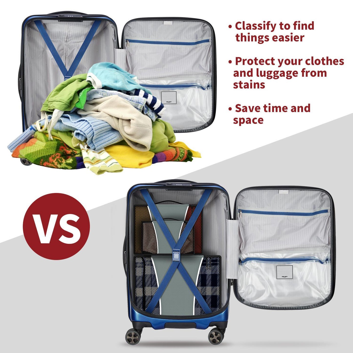 Vinsani 3pk packing cubes grey 1010131