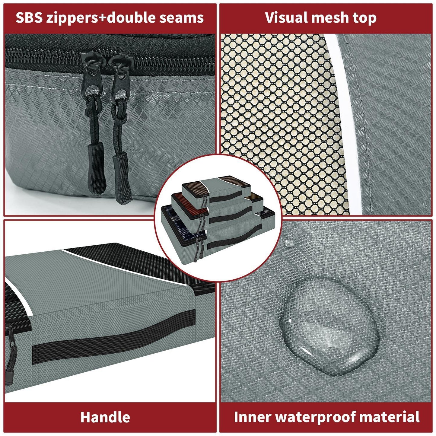 Vinsani 3pk packing cubes grey 1010131