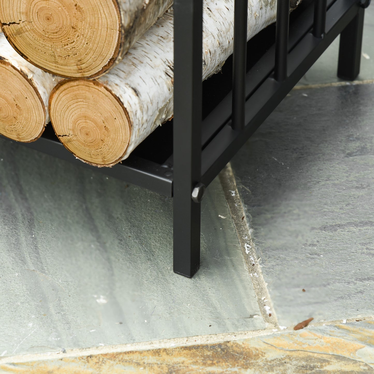 Firewood Log Rack Fireplace Holder Wood Storage Rack with 2 Handles Out Indoor