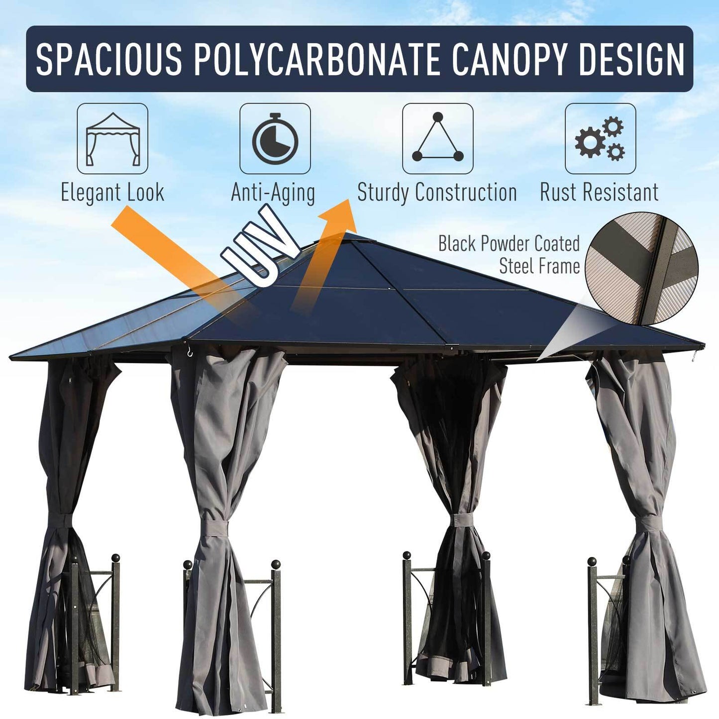 3m x 3m Outdoor Aluminium Alloy Gazebo w/ Curtains Dark Grey