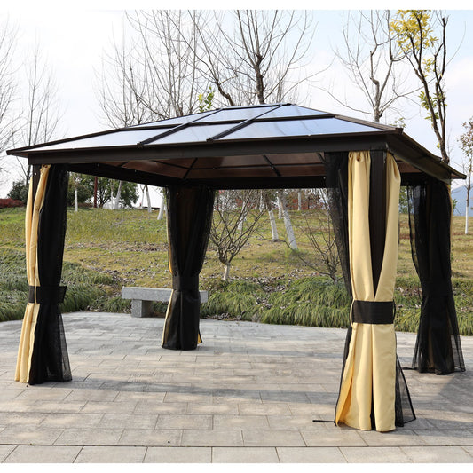 3.6m x 3m Outdoor Aluminium Alloy Gazebo w/ LED Solar Lights Beige