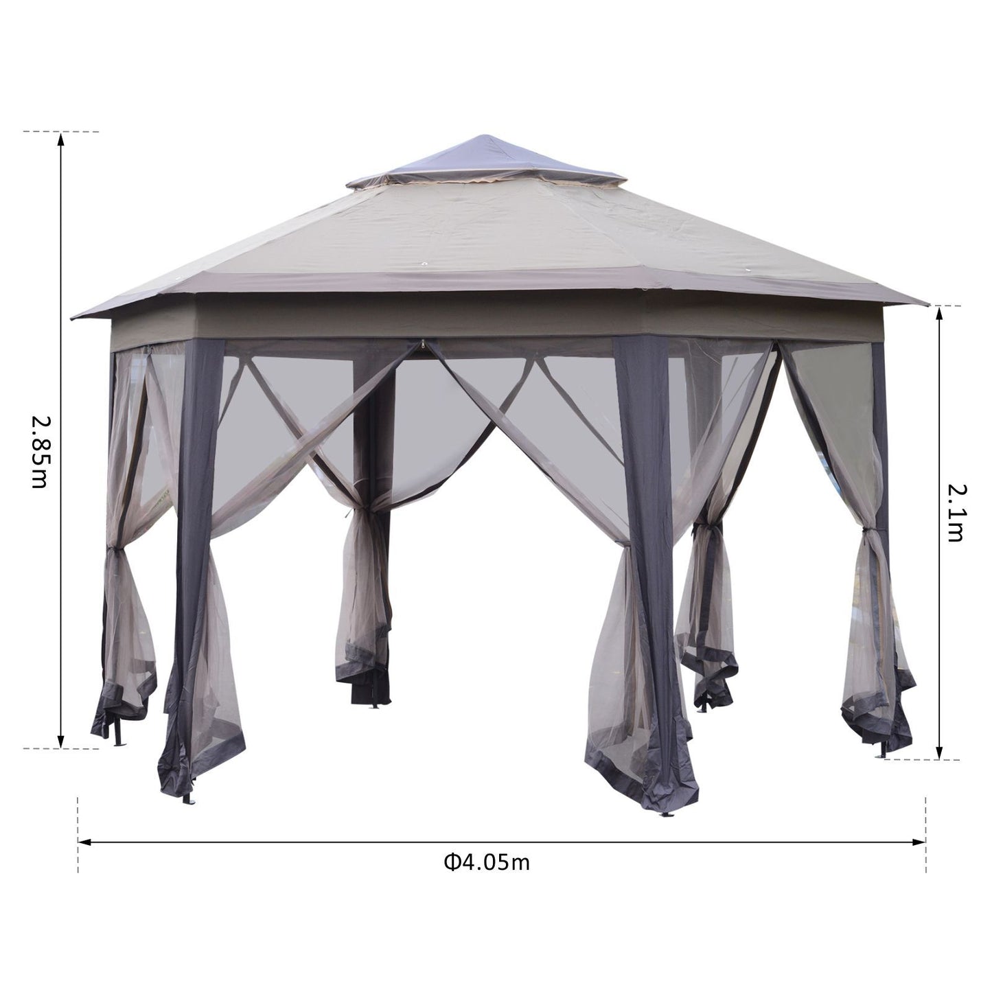 4.05m x 4.05m Metal Frame Mesh Draped 2-Tier Roof Gazebo Brown