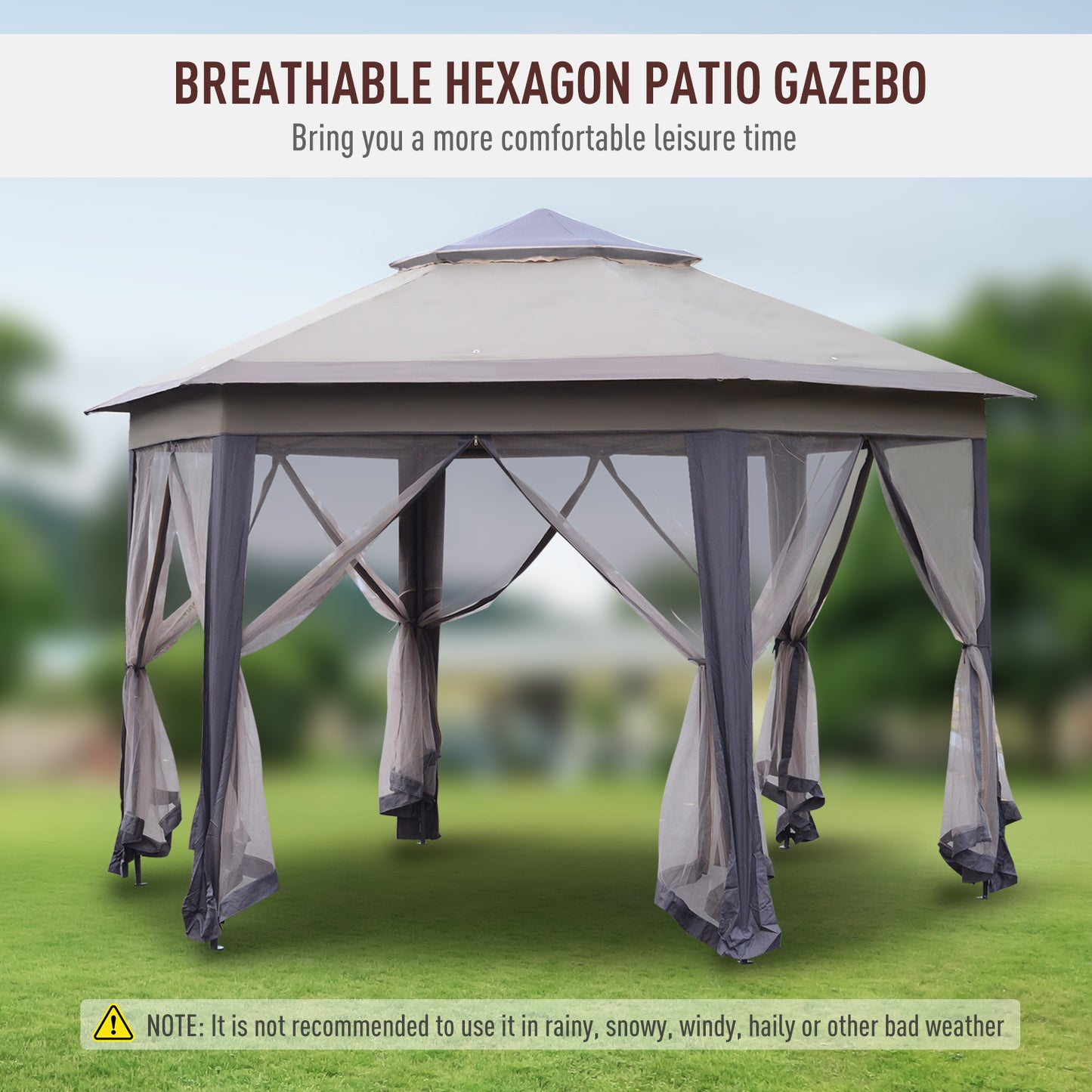 4.05m x 4.05m Metal Frame Mesh Draped 2-Tier Roof Gazebo Brown