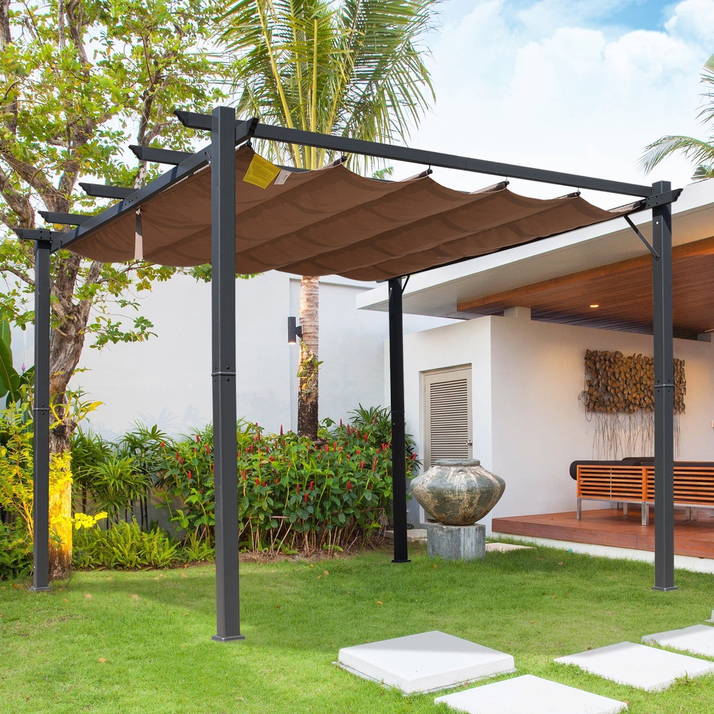 Pergola Awning 3x3 m-Brown/Black