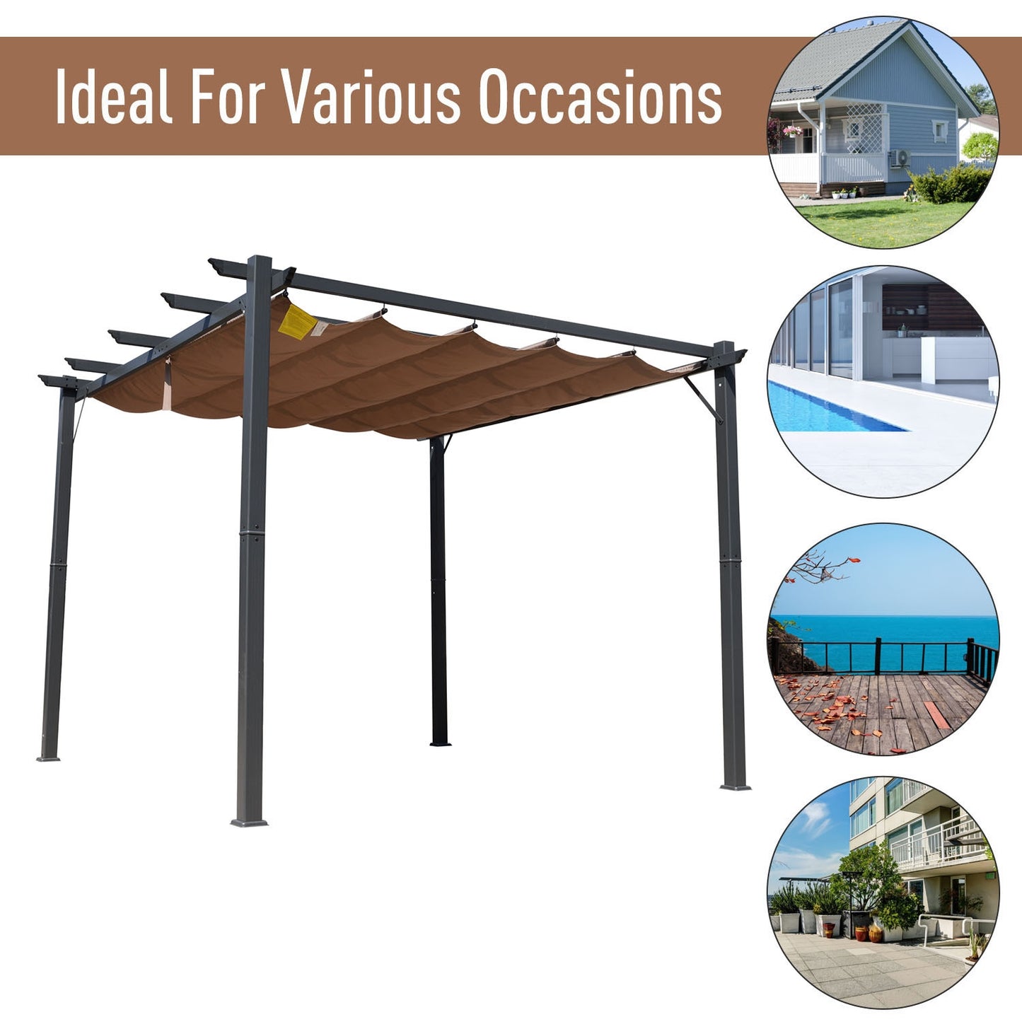 Pergola Awning 3x3 m-Brown/Black